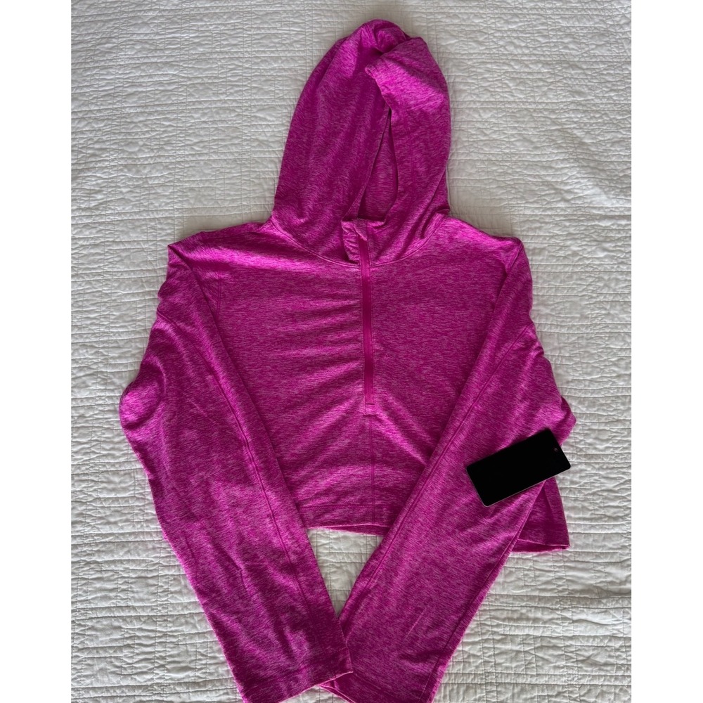90 Degree by Reflex Womens Quarter Zip Cropped Hoodie Magenta HZW91587 Size M